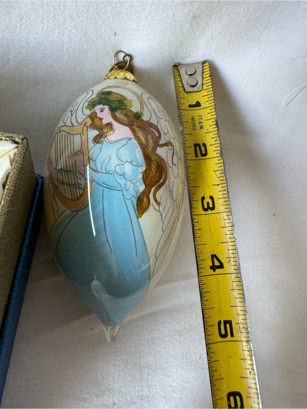 Pier 1 Ornament Hand Painted Li Bien Glass Teardrop Angel 2015 W/ Harp & Doves